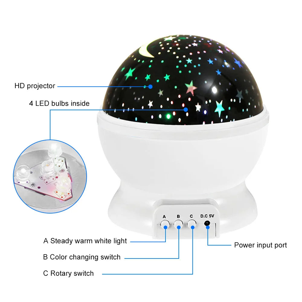 Starry Projector Night Light Rotating Sky Moon Lamp Galaxy Lamps Home Bedroom DecorationStarlight Christmas Lights for Kids Gift