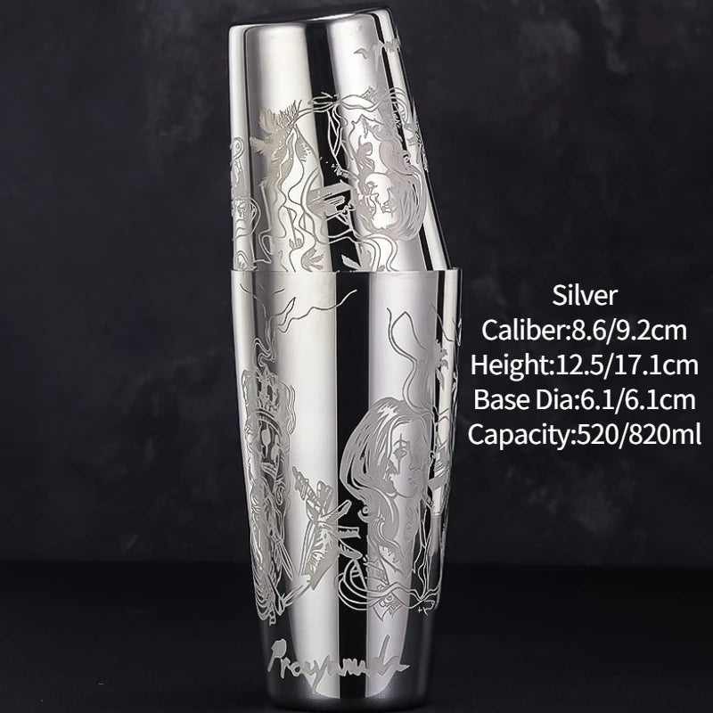 Bar Cocktail Shaker Boston Shaker Stainless Steel Engraving Shaker Bar Accessory Bartender Tools For Home And Bar