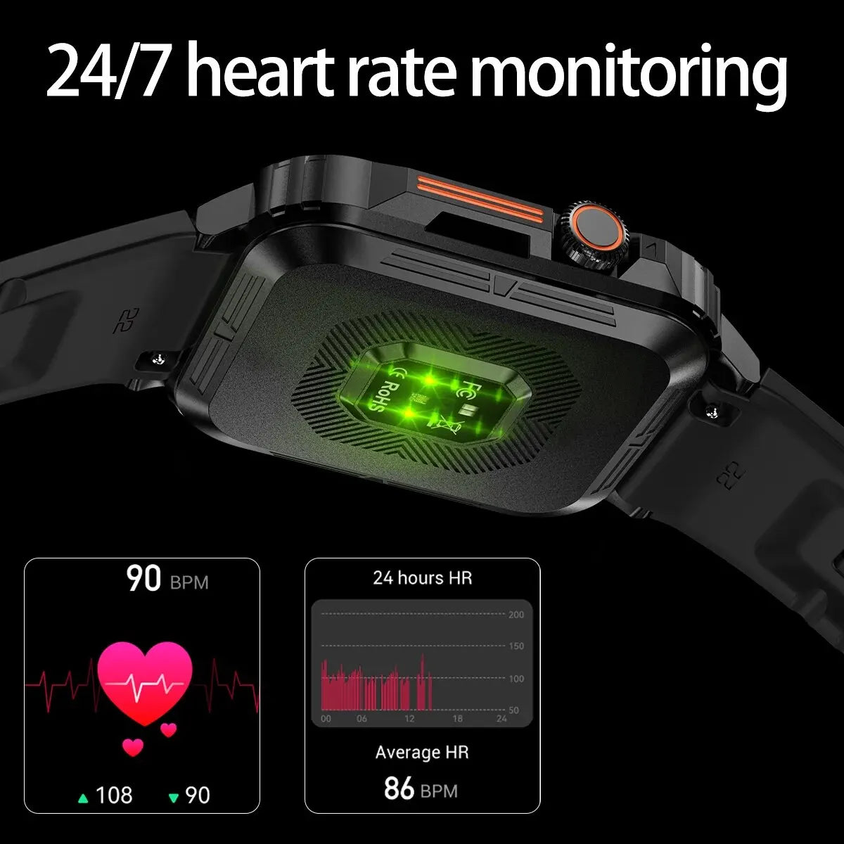 Military Smart Watch For Android IOS IP68 Waterproof Sports Fitness