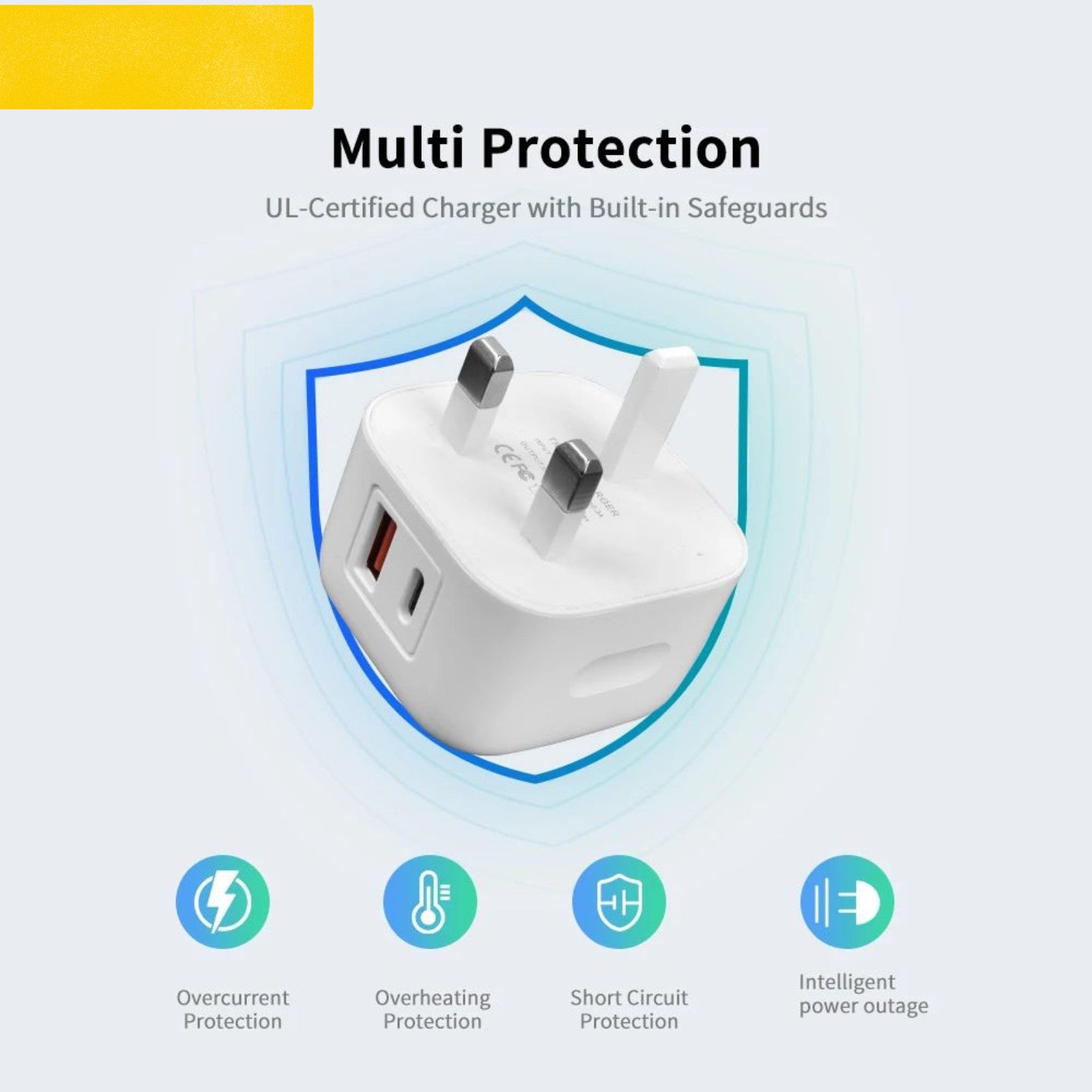 Fast Charging Dual Port Plug 20W - Type C & USB A Charger Adapter for UK Device