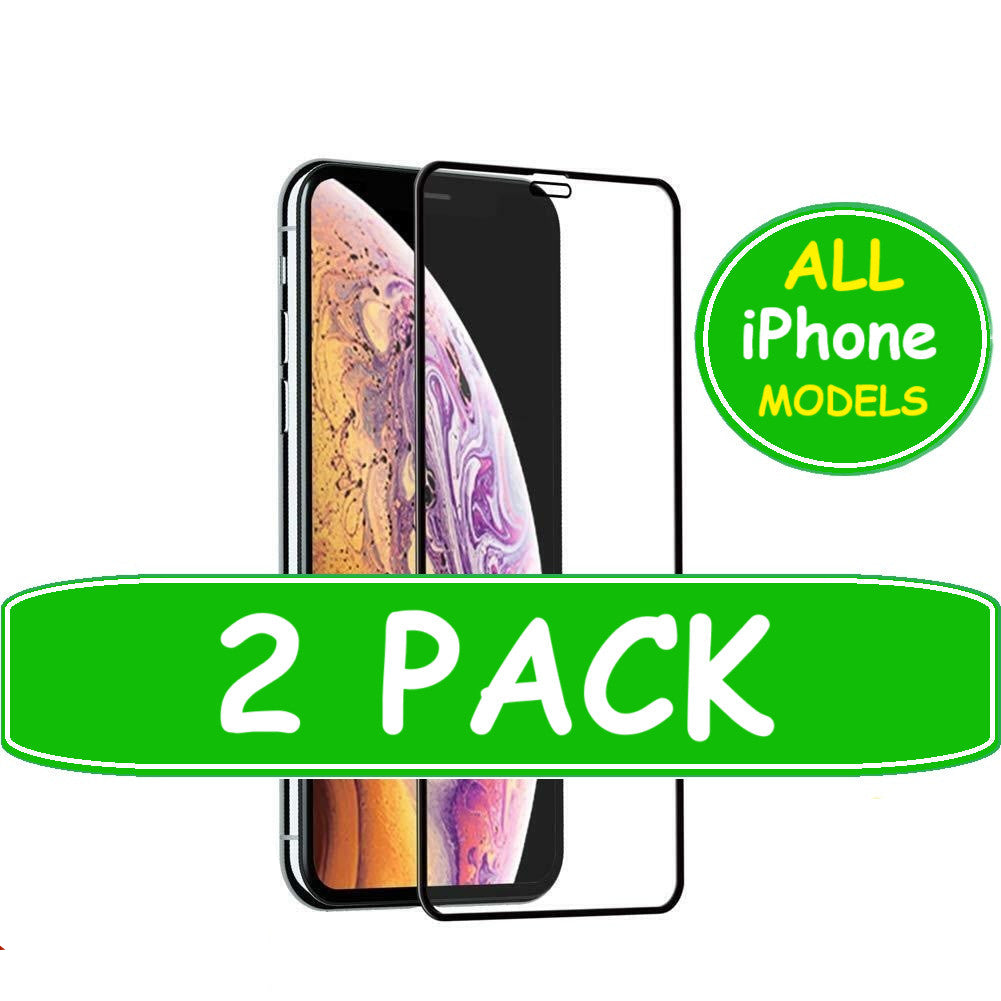 Two smartphone screen protectors with a green '2 Pack' label and 'All iPhone Models' text on a white background.