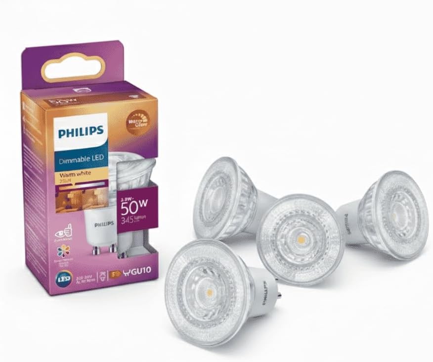 Philips GU10 LED Light Bulbs Dimmable 4.8W 345 Lumens WarmGlow 4 Pack