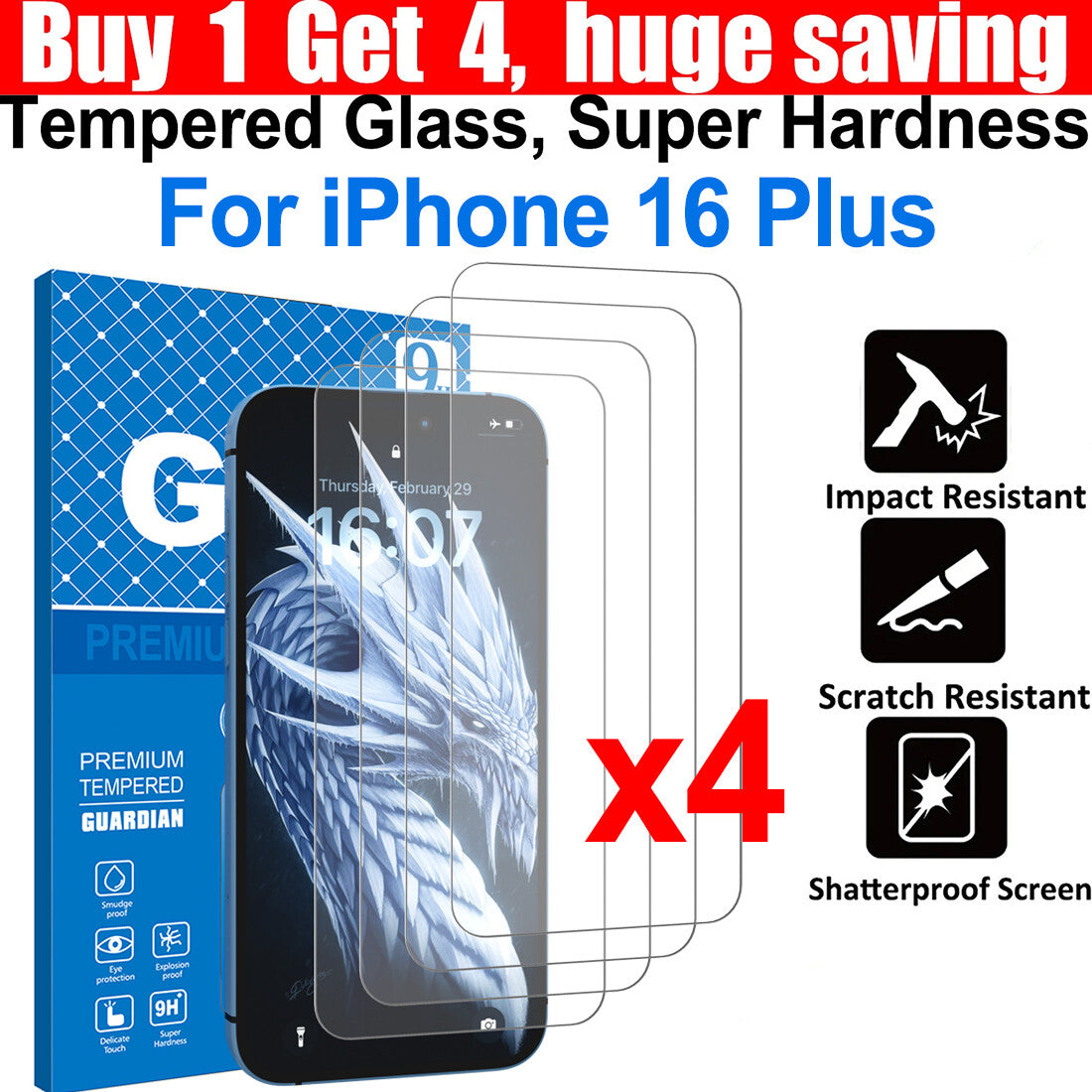 4x Tempered Glass Screen Protector For Apple iPhone
