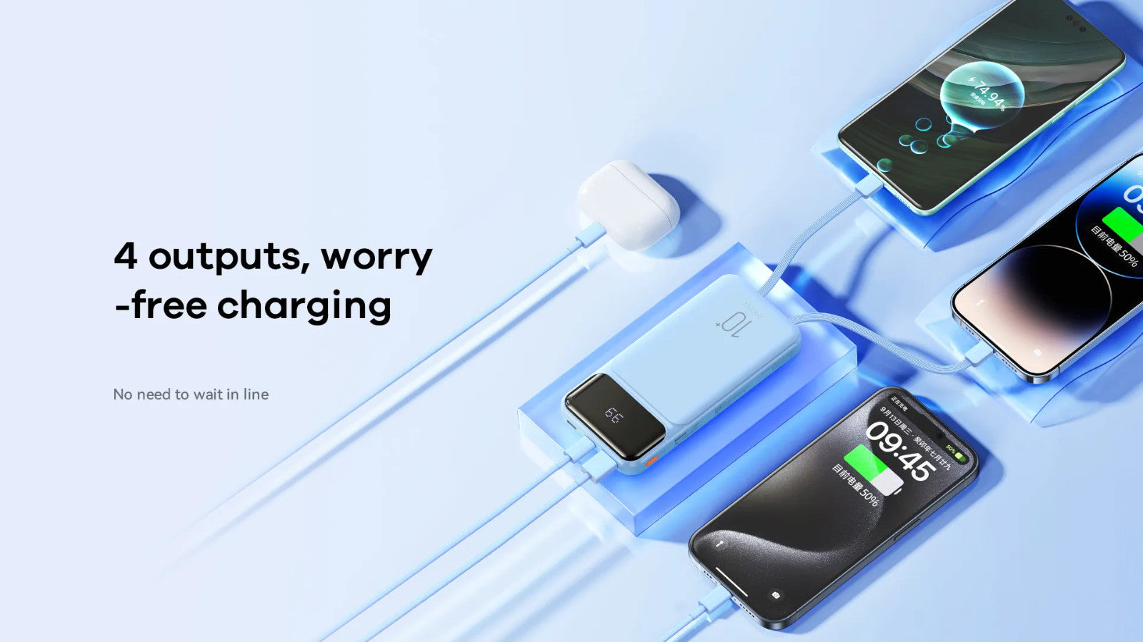 10000mAh Power Bank with Built-in Cables Fast Charging for iPhone ＆ Android