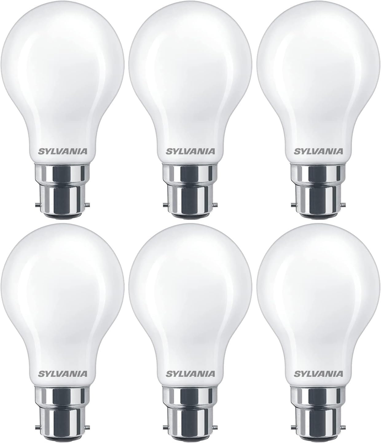 B22 Frosted LED Light Bulbs 4.5W 470 Lumens Warm White Sylvania 6 Pack