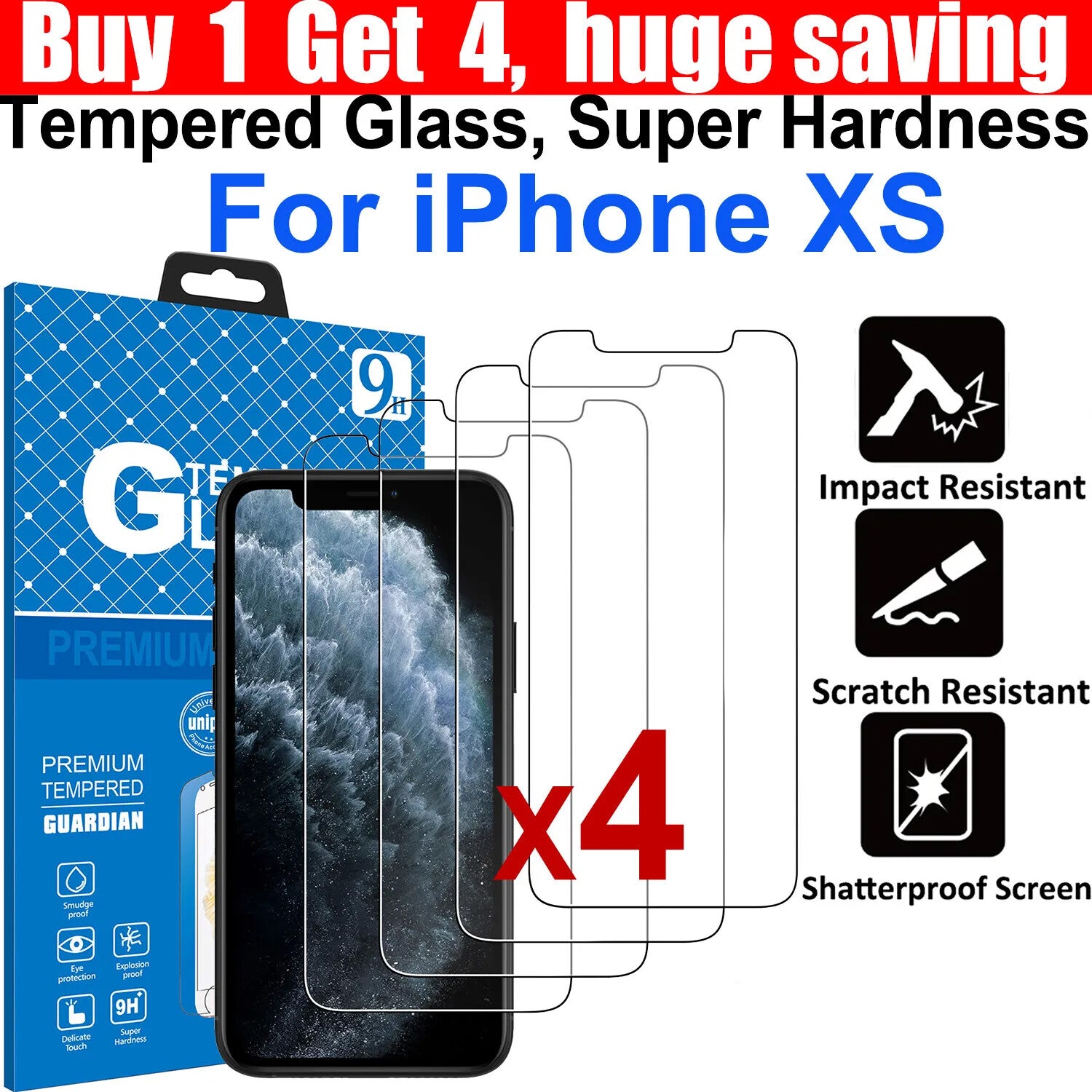 4x Tempered Glass Screen Protector For Apple iPhone
