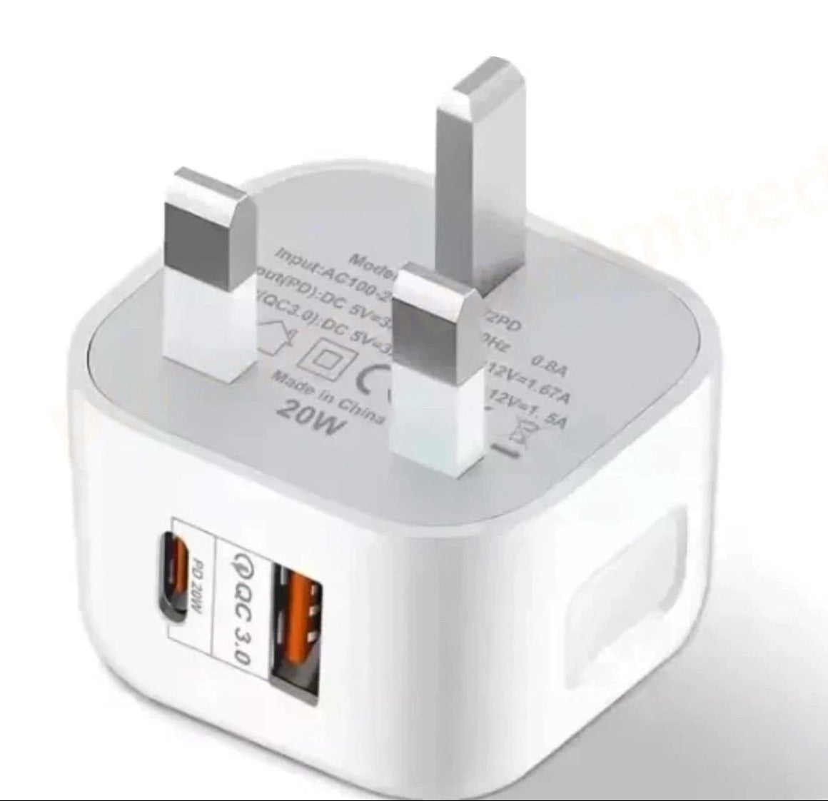 Fast Charging Dual Port Plug 20W Type C & USB