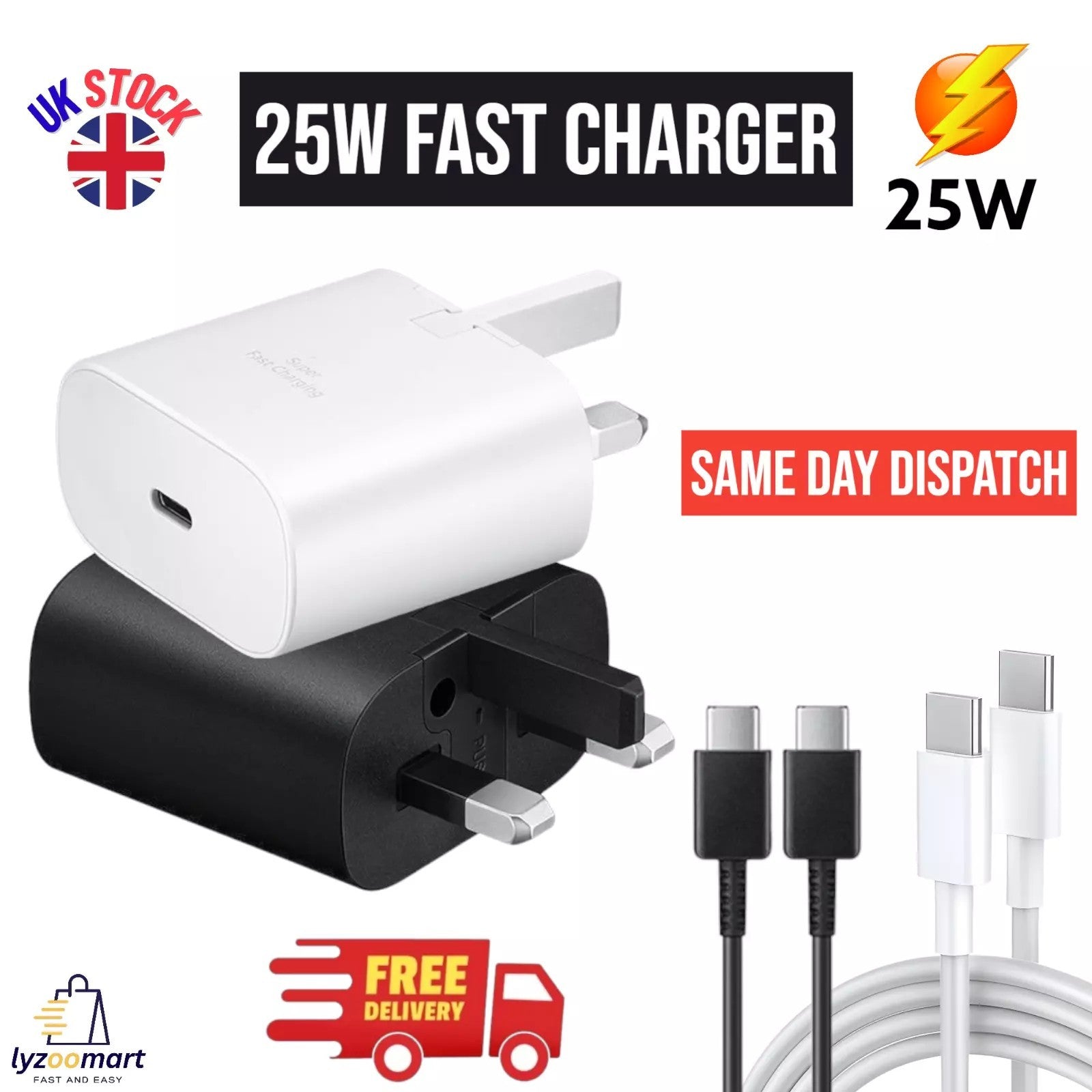 25W Fast Charger Adapter Plug & Cable For Galaxy Phones S20 S21 S22 S24 S25 S26