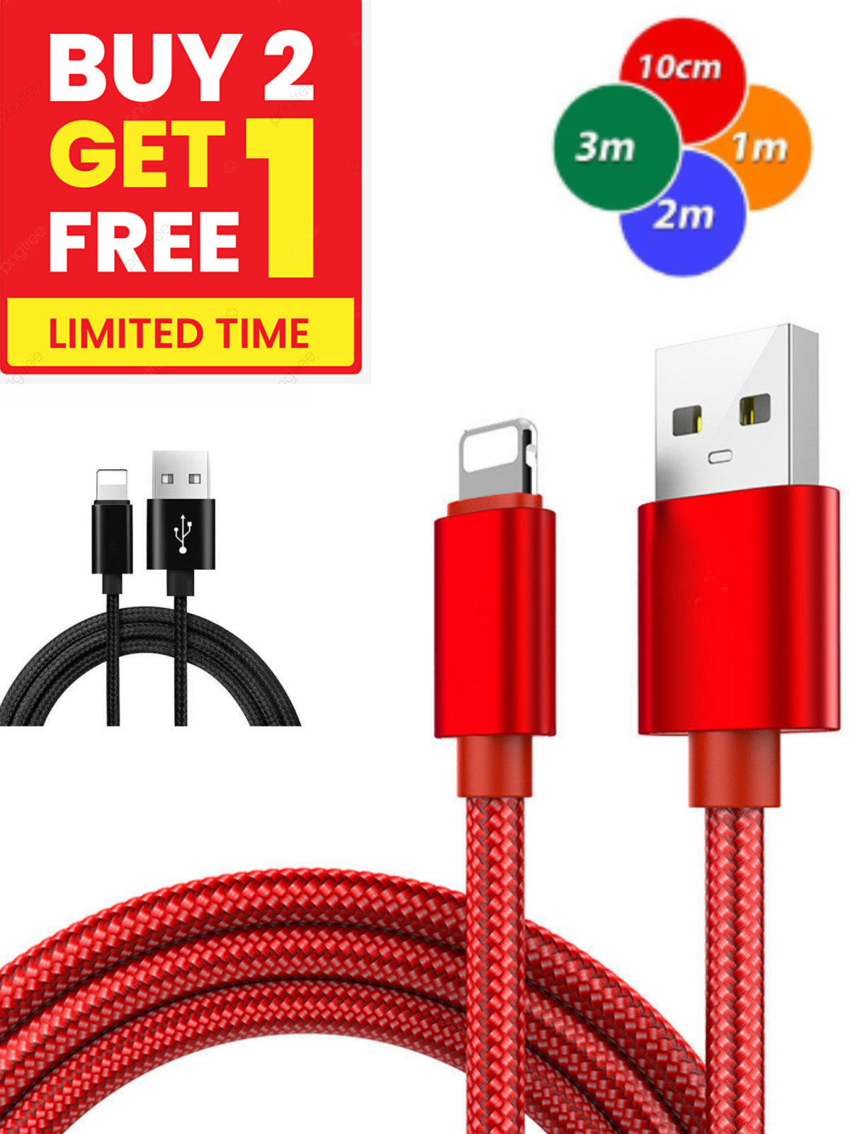 For iPhone Charger Cable Heavy Duty Braided USB Charging Lead Data Sync 1M 2M 3M