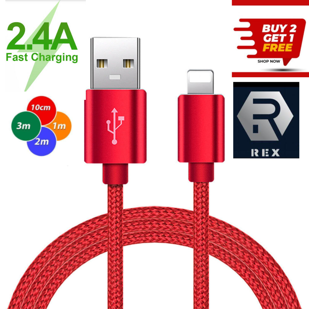 For iPhone Charger Cable Heavy Duty Braided USB Charging Lead Data Sync 1M 2M 3M