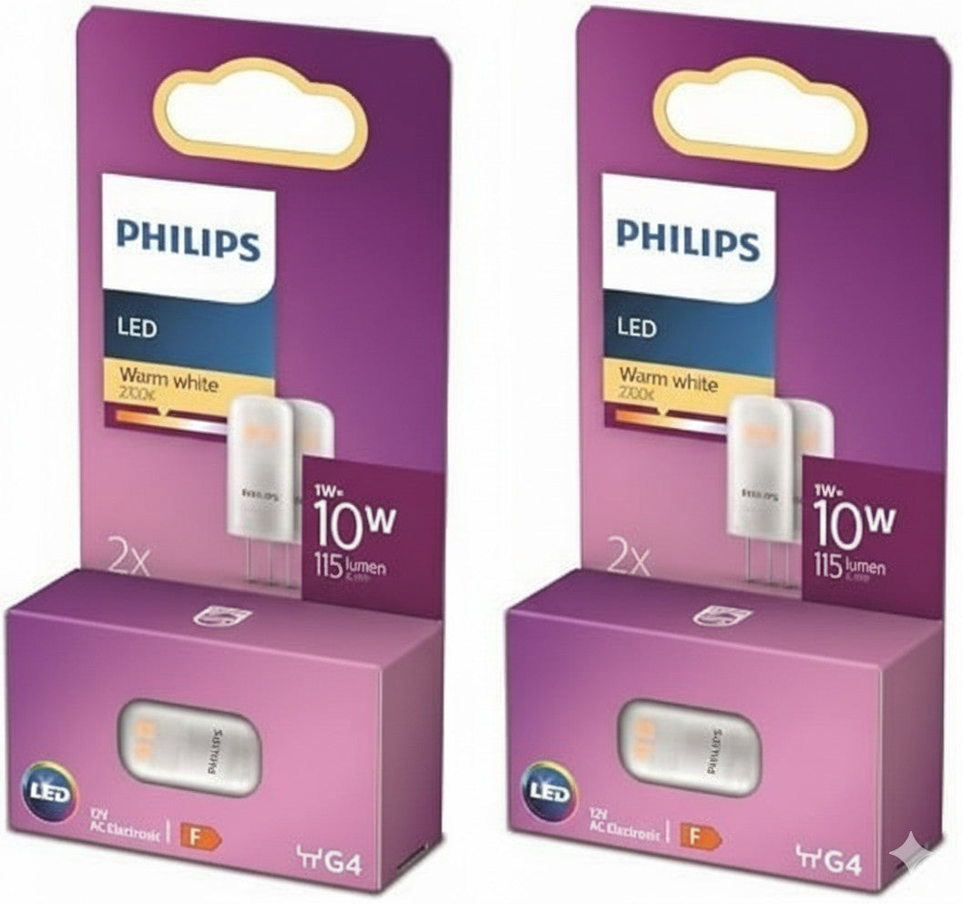 Philips LED G4 Capsule 1W = 10W Warm White 2700K 115lm 12V Low Voltage - 4 Pack