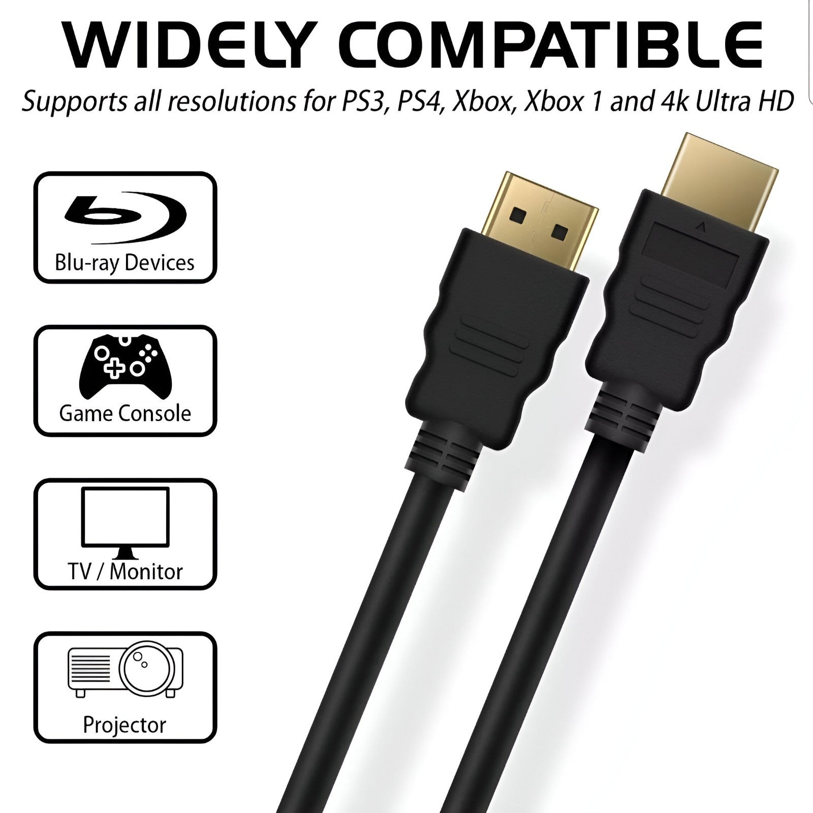 4K HDMI Cable 2.0 UltraHD High Speed 2160p 0.5m/1m/2m/3m/5m/10m/15m Premium Lead