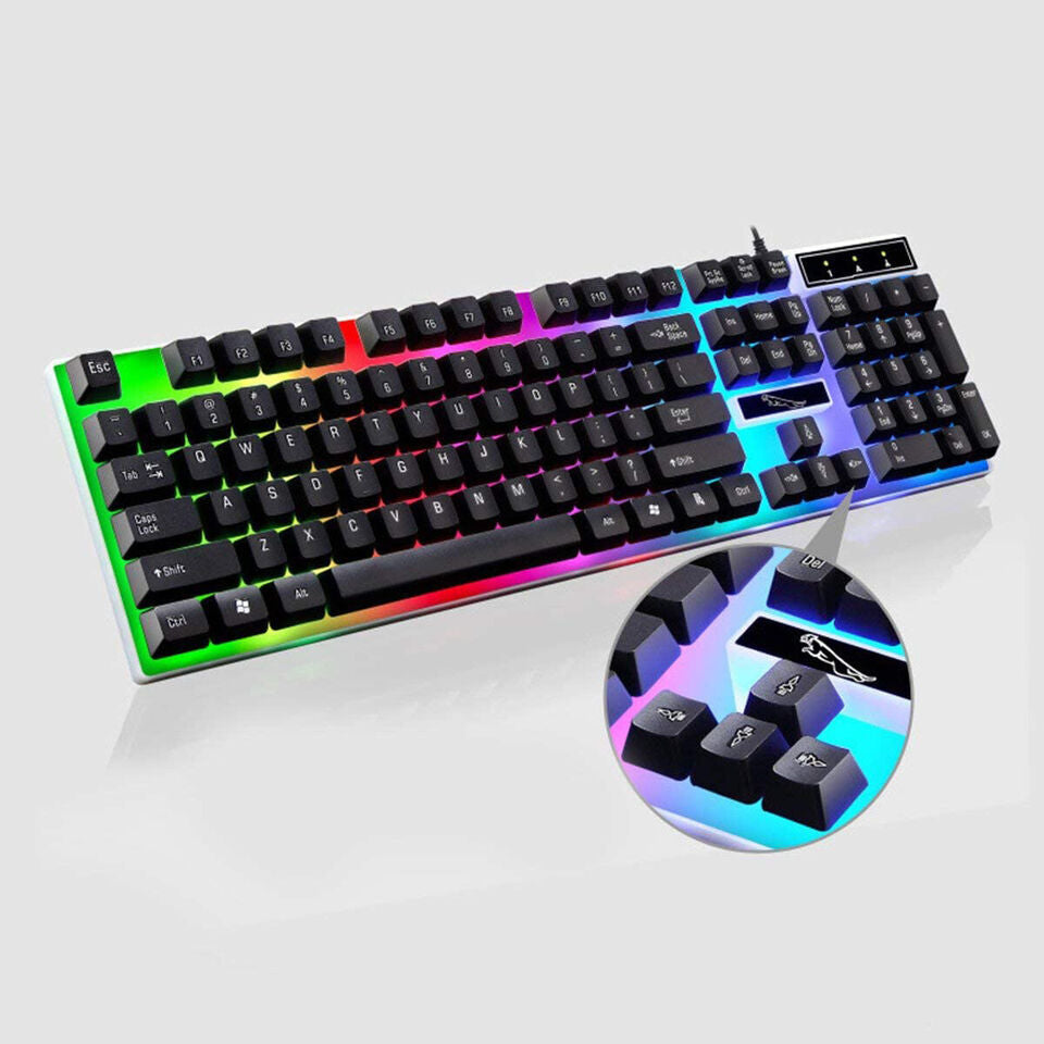 Gaming Keyboard Mouse Set USB Rainbow RGB LED Wired For PC Laptop PS5 Xbox One