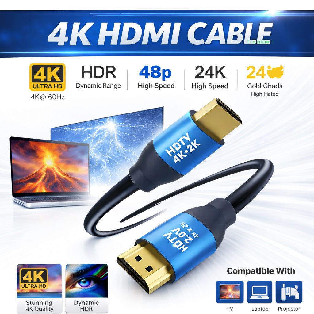 HDMI Cable 2.0 HD 4K 2160P 3D HDTV 1080P 2160P FAST HIGH SPEED GOLD PLATED