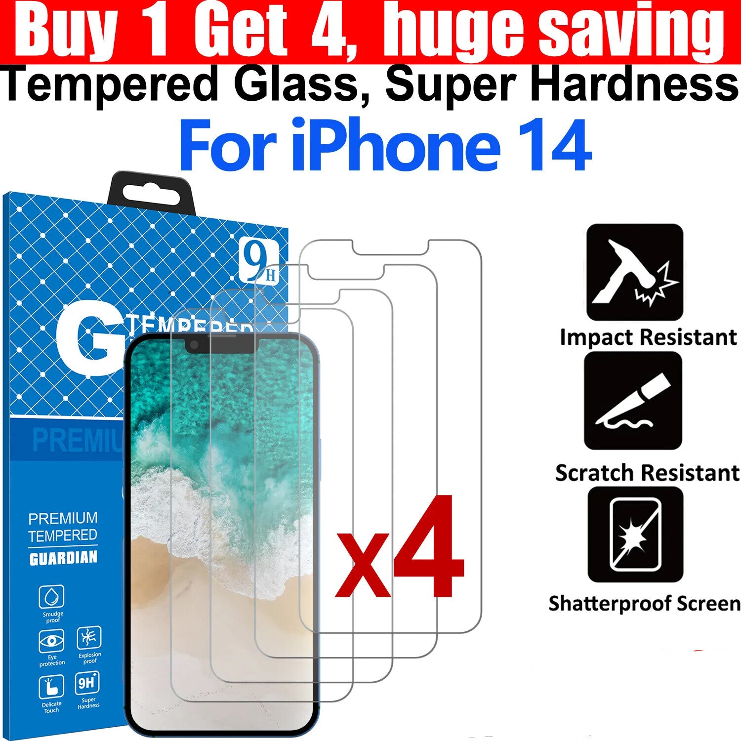 4x Tempered Glass Screen Protector For Apple iPhone