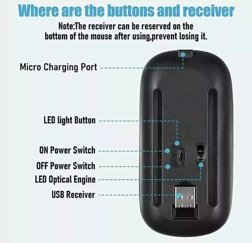 LED Wireless Mouse Rechargeable Optical Silent Mice