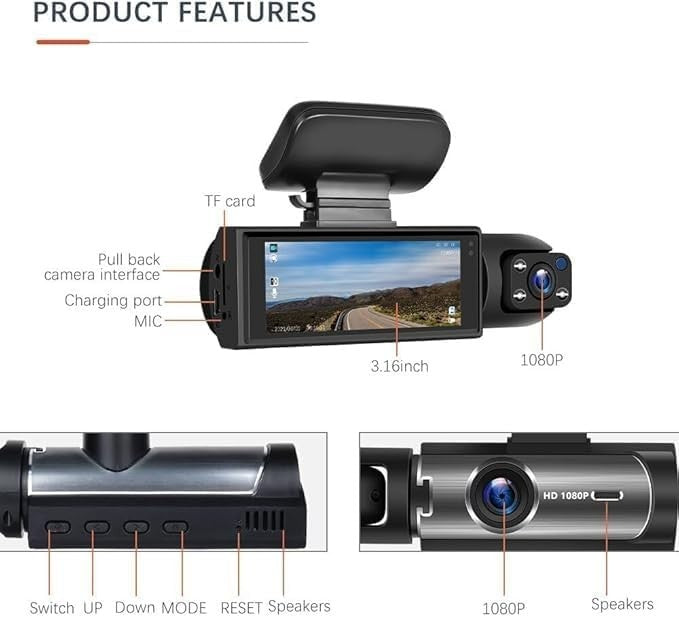 Car Dash Cam Video Recorder Camera Dual lens 1080P
