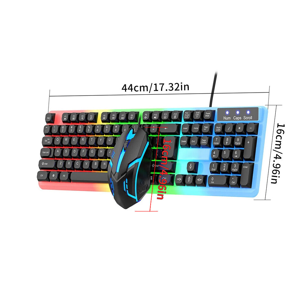 Gaming Keyboard Mouse Set USB Rainbow RGB LED Wired For PC Laptop PS5 X-box One
