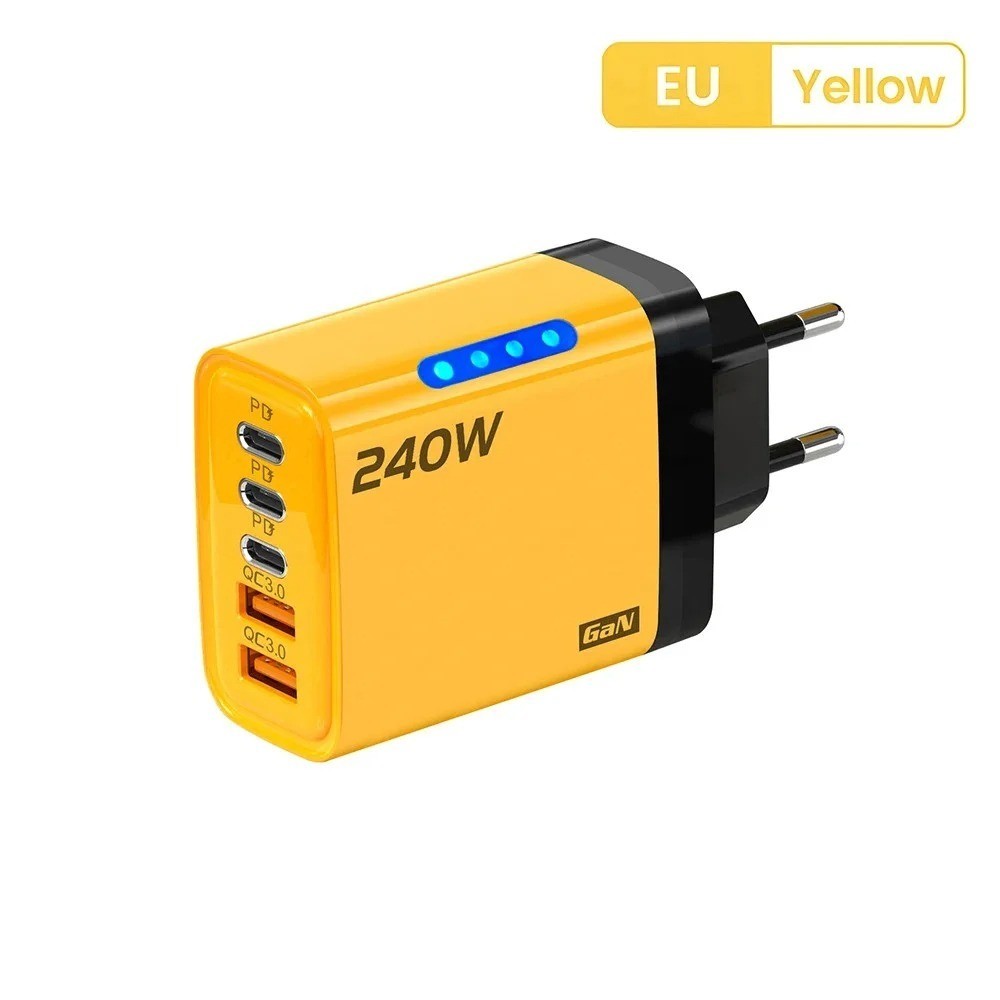 240W Quick Charger UK Plug Fast Wall Charger Power Adapter 5 Port USB PD Type C