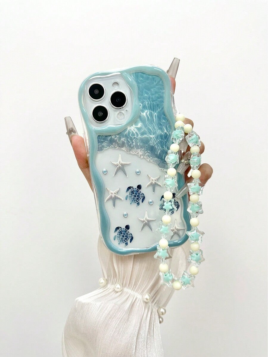 Beach Theme Phone Case with Beaded Wrist Strap For iPhone 17 16 15 14 13 11 Pro