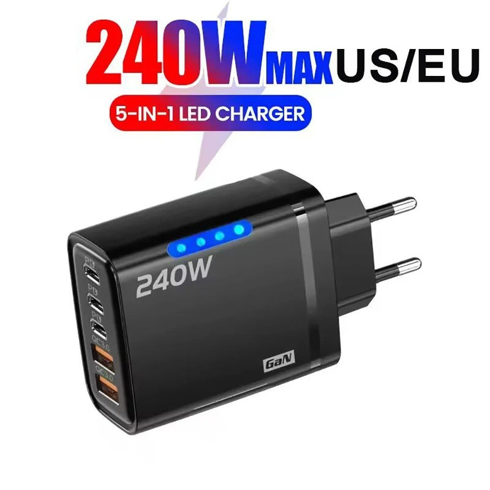 240W Quick Charger UK Plug Fast Wall Charger Power Adapter 5 Port USB PD Type C