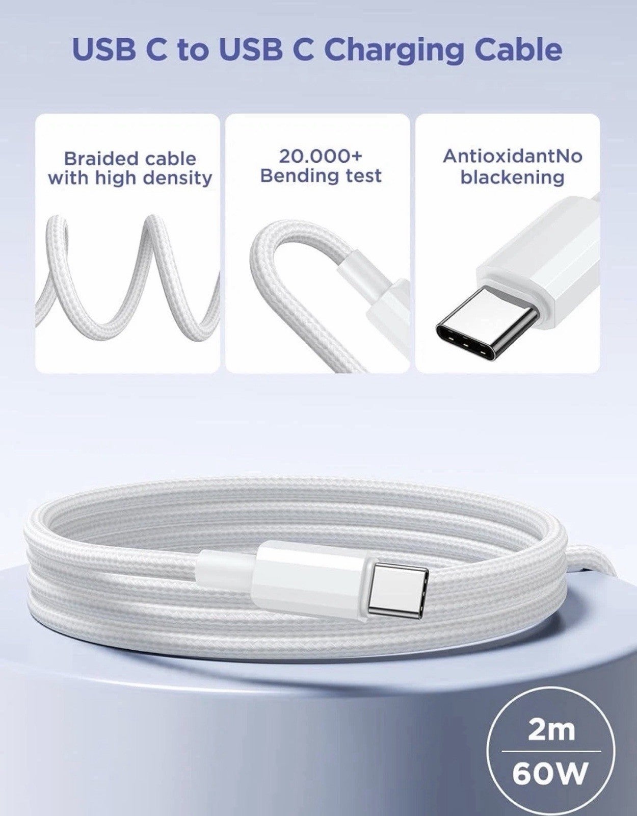 USB C Plug Fast Charge, 40W 4-Port PD Charger Plug Fast Charging UK with 6FT/2M