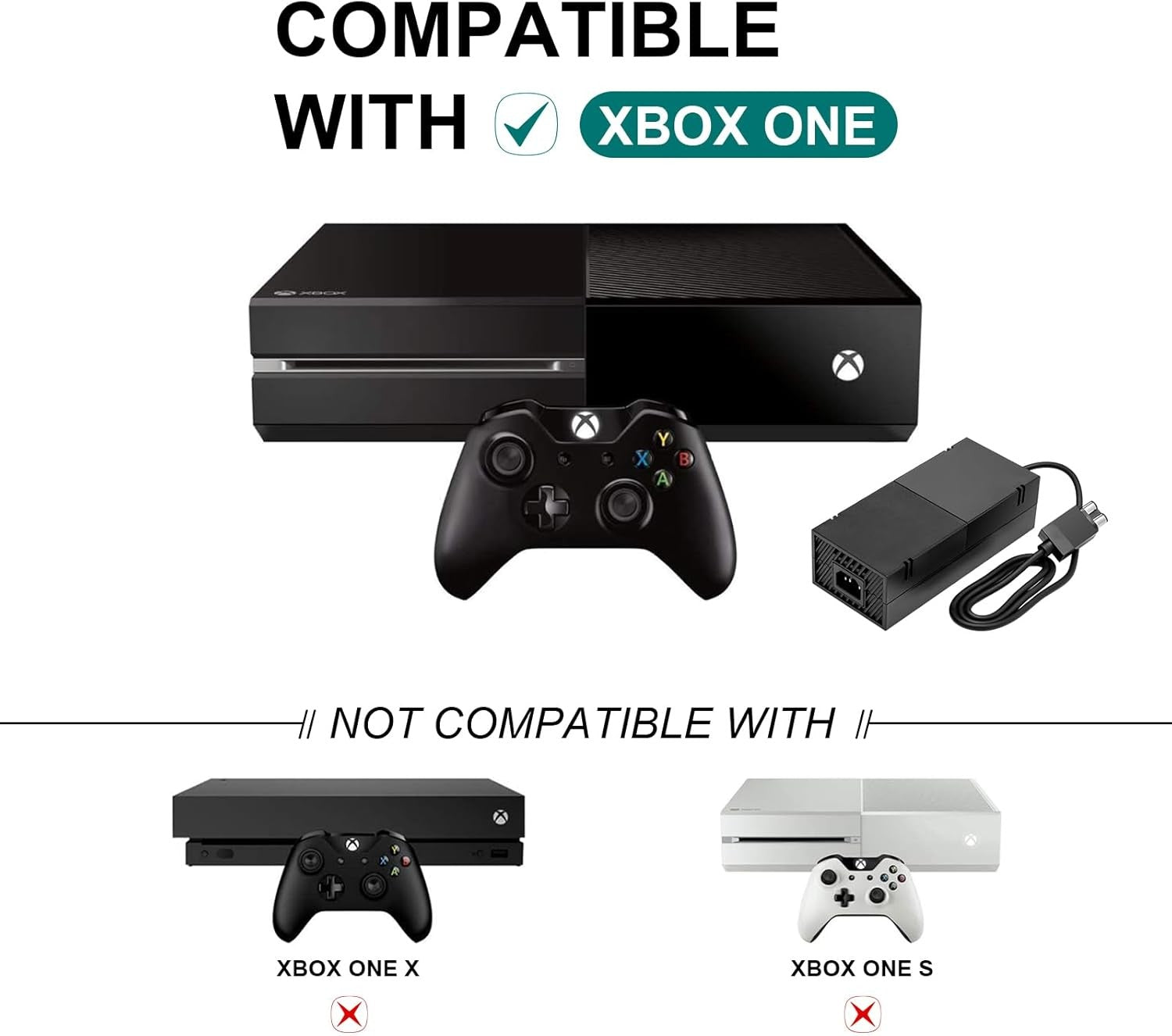 For XBOX ONE Power Supply Brick Console With AC Adapter UK Power Cable Charger