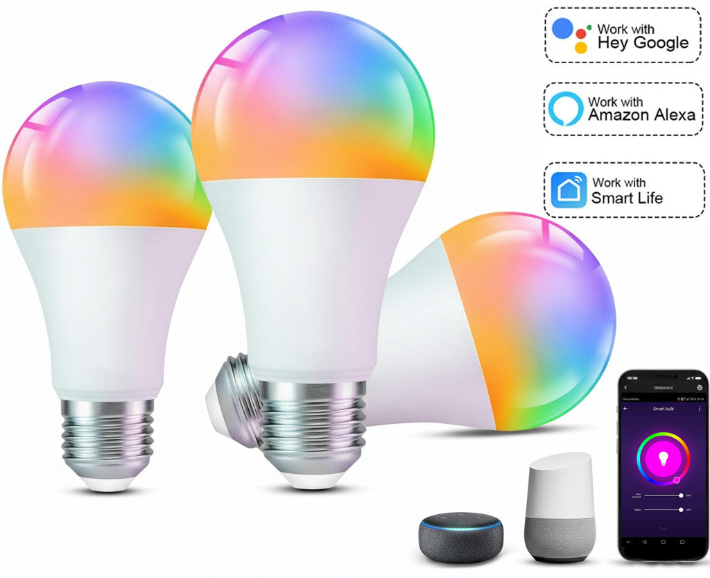 E27 WiFi Colour Changing Smart Light Bulbs Works with Alexa, Google & Homekit