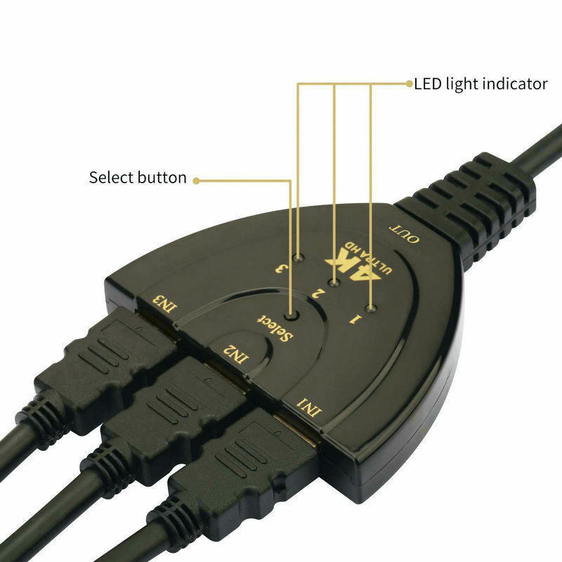 3 Port Multi Switch Splitter HDMI Cable Box Hub Switcher LCD Hdtv Ps3 Xbox 4k 2k
