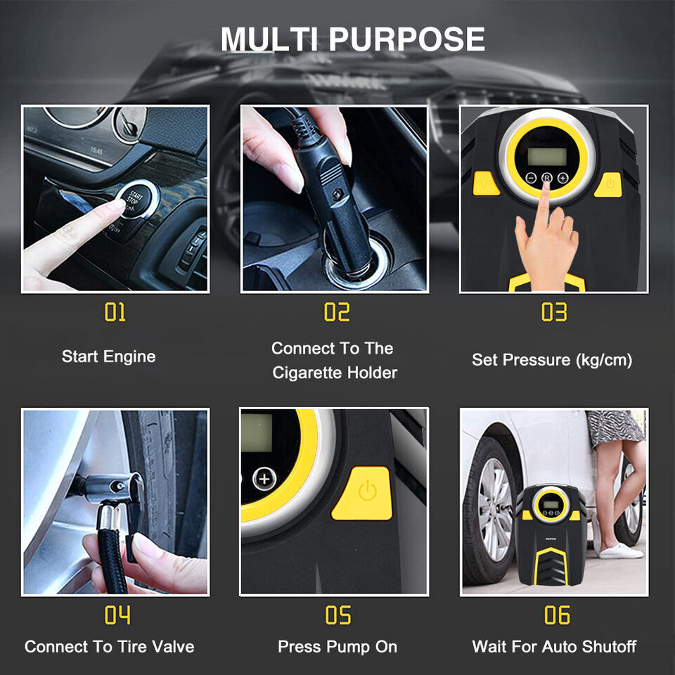 UK Car Tyre Inflator Pump Digital Portable Tyre Air Compressor Pump 12V Electric