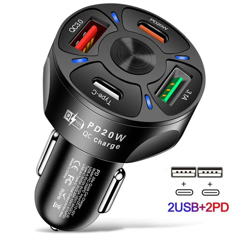 Fast PD PPS Car Charger 4-Port USB C Quick Charge 3.0 Universal Adapter