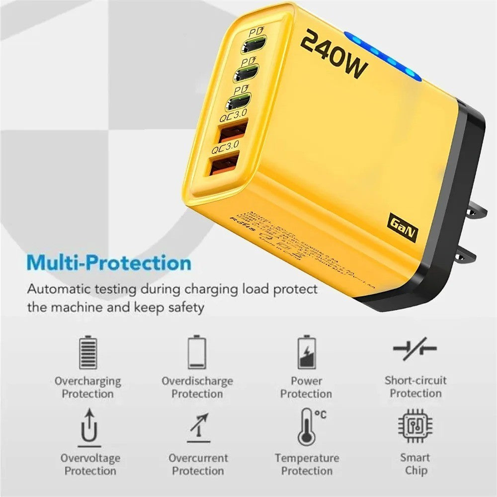 240W Quick Charger UK Plug Fast Wall Charger Power Adapter 5 Port USB PD Type C