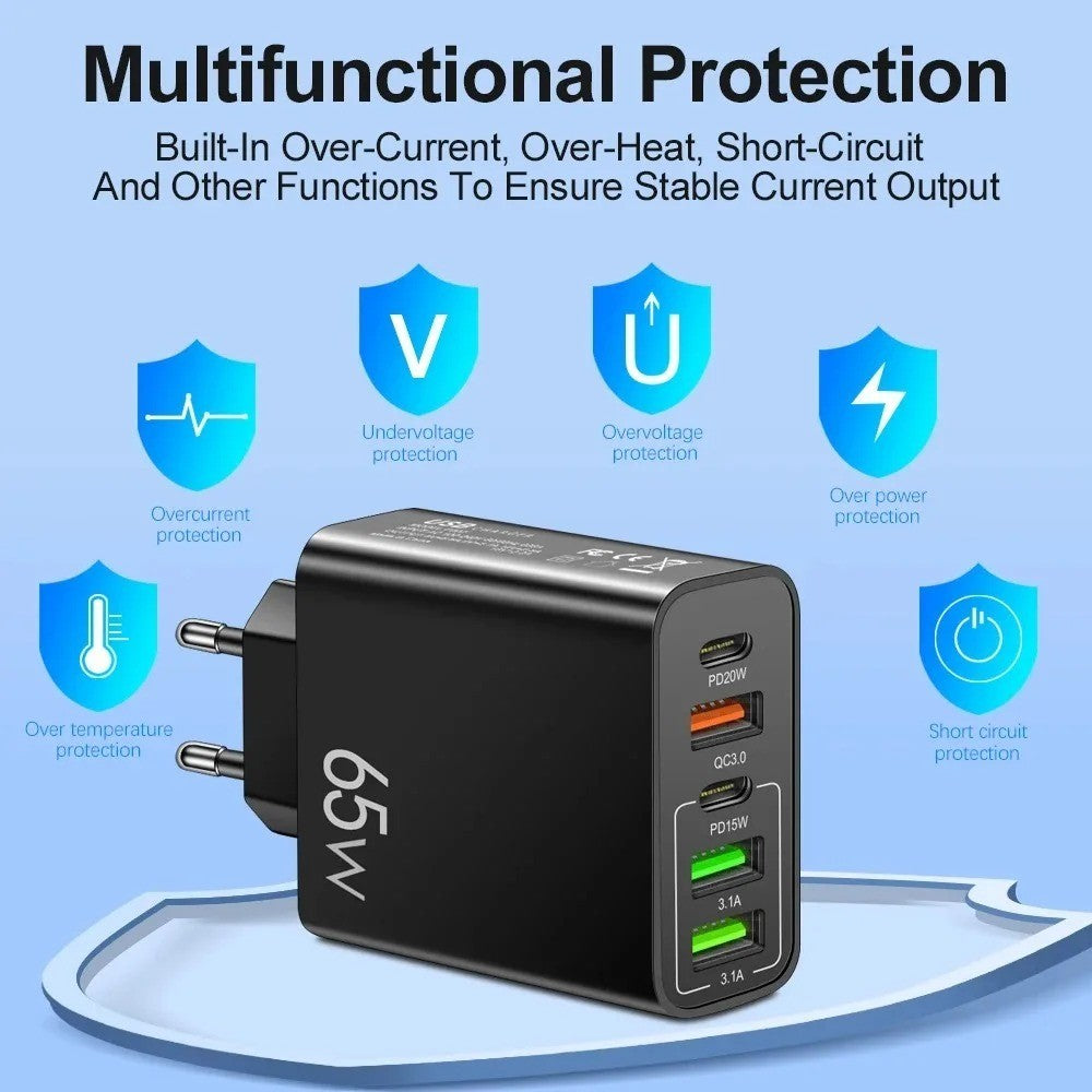 UK PLUG Fast charger 5 Port USB type C