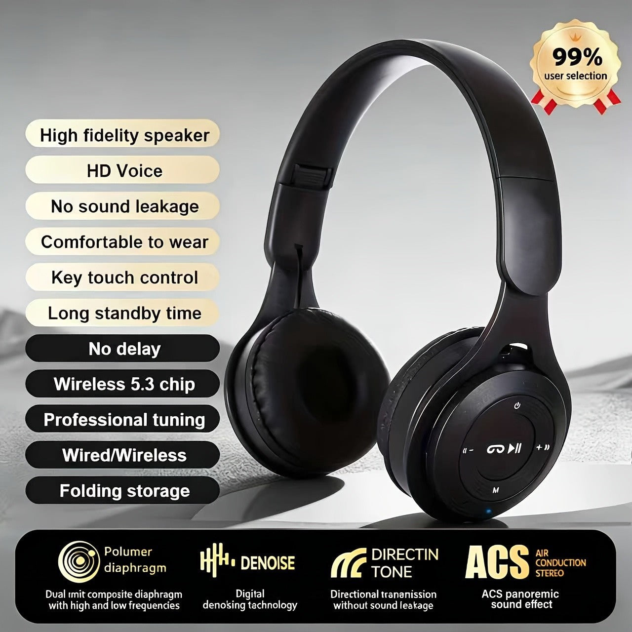 Wireless Bluetooth Headphones with Noise Cancelling