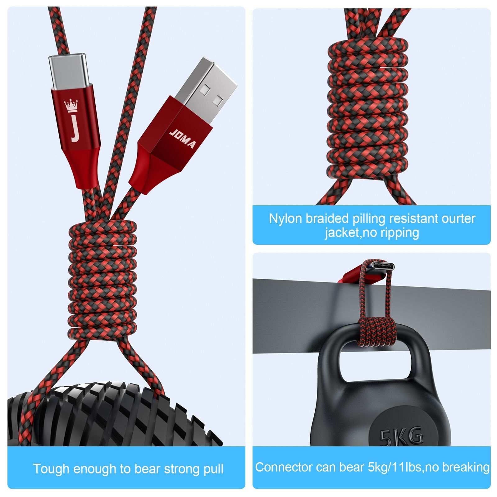 USB A to Type C Cable 3A 60W Fast Charger Braided Long Lead 0.25M 1M 2M 3M