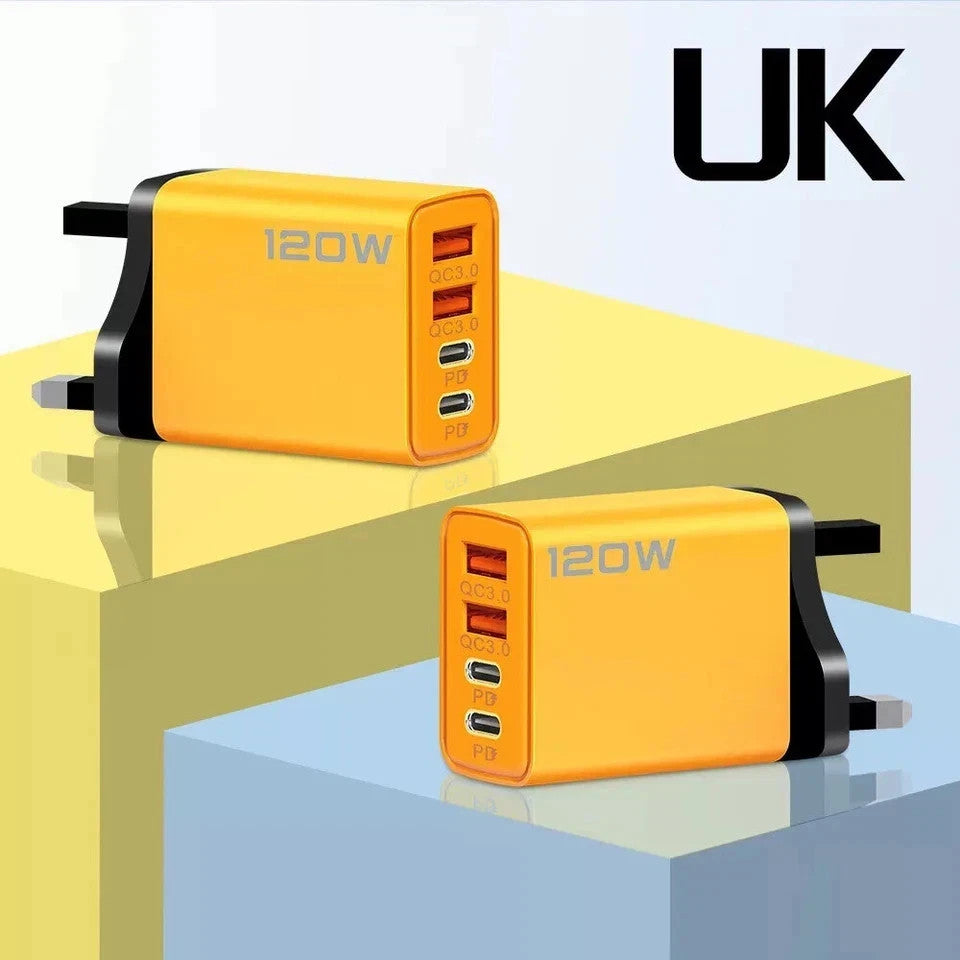 4-Port Phone Charger Plug UK Fast USB Quick Charge Type C PD plug iPhone Samsung
