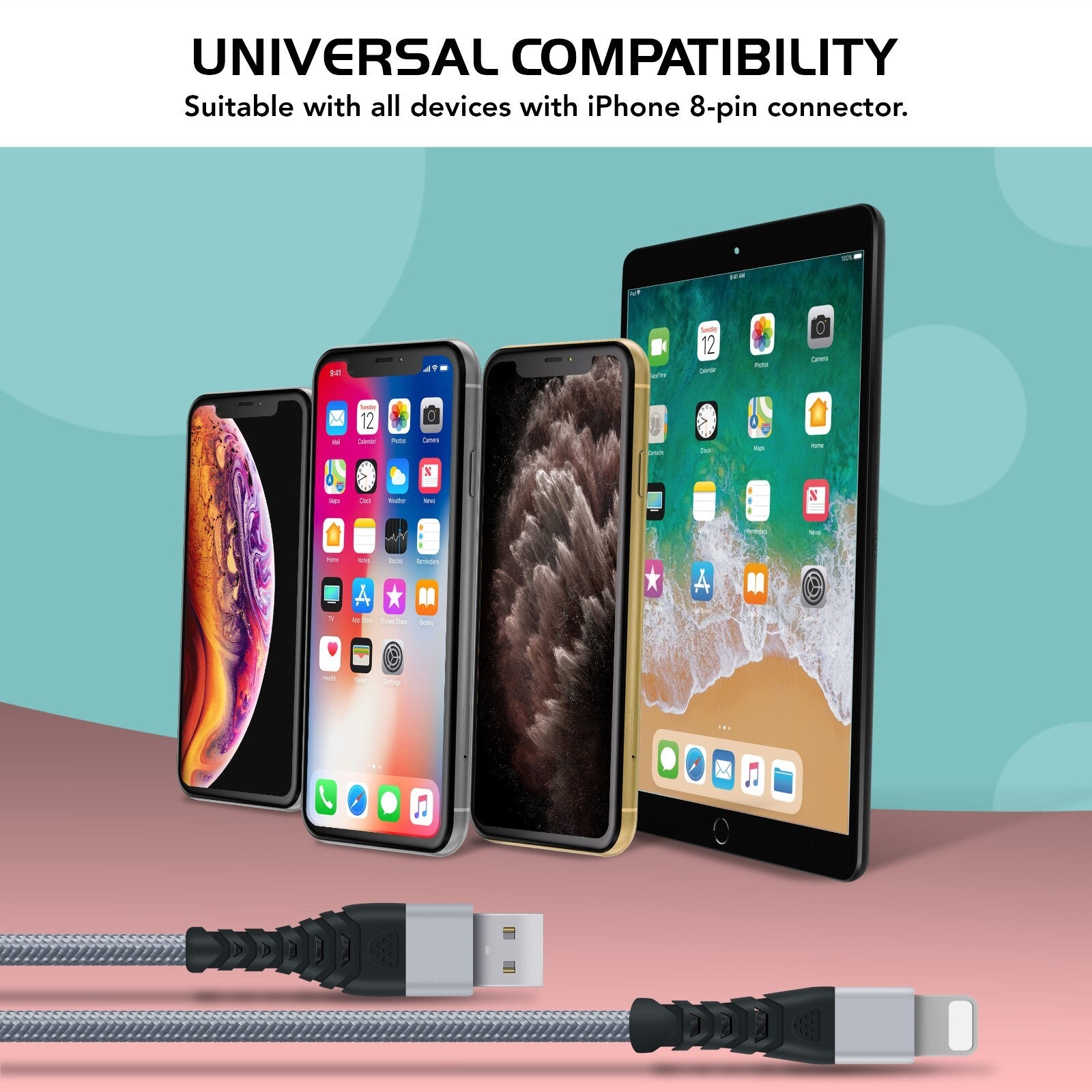 Heavy Duty Braided Long USB Fast Charger Cable For iPhone 14 Pro Max 13 12 11 XS