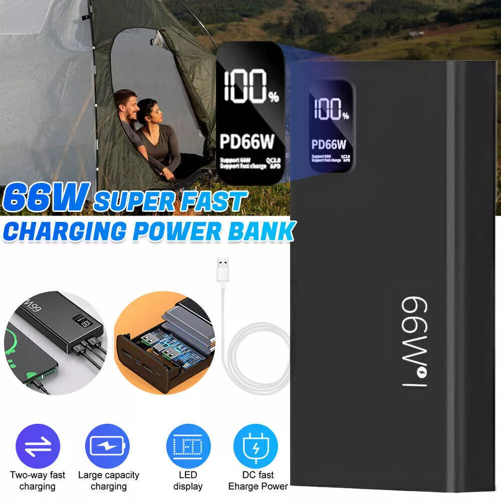 20000mAh 66W Portable Power Bank USB LCD External Battery Charger For Cell Phone