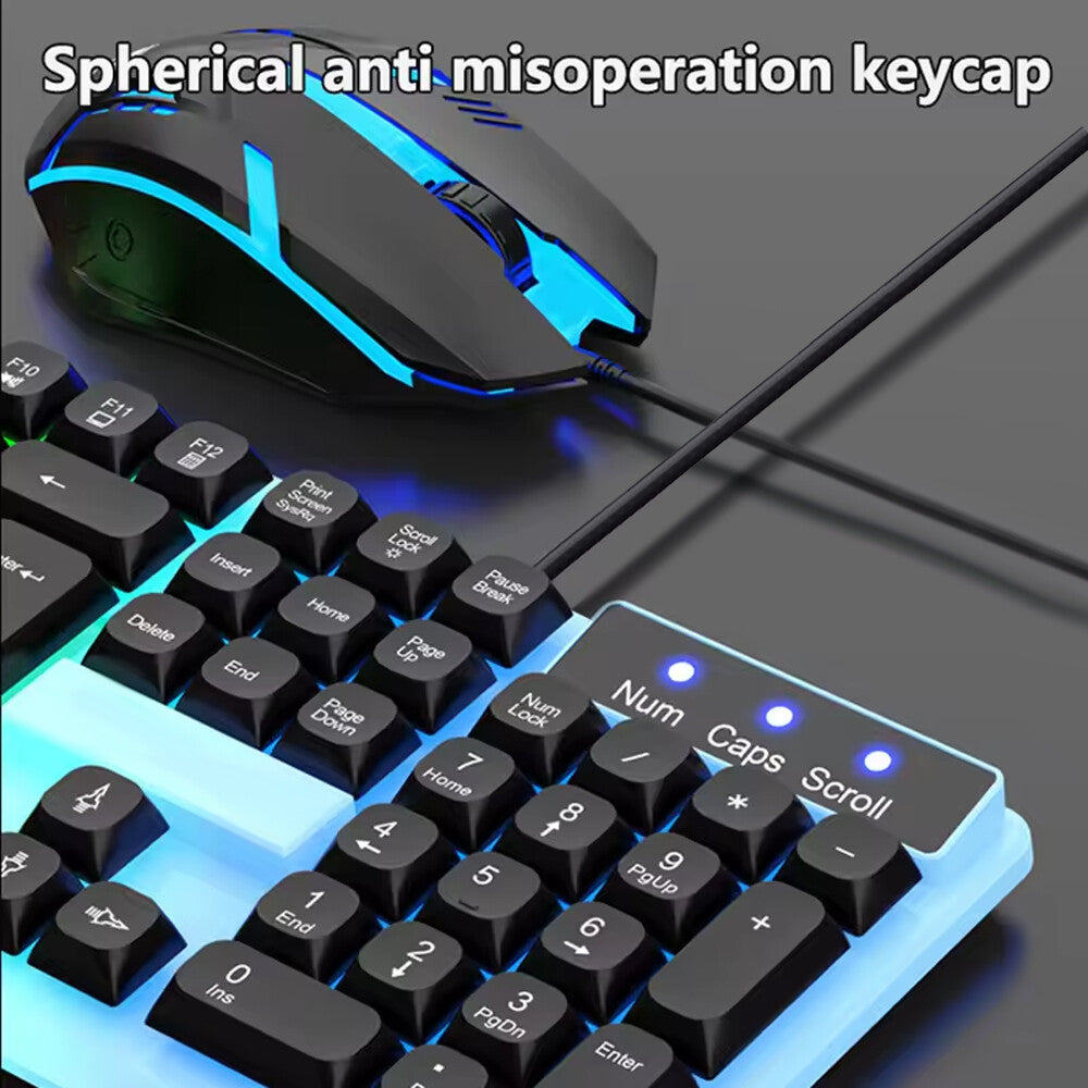 Gaming Keyboard Mouse Set USB Rainbow RGB LED Wired For PC Laptop PS5 X-box One
