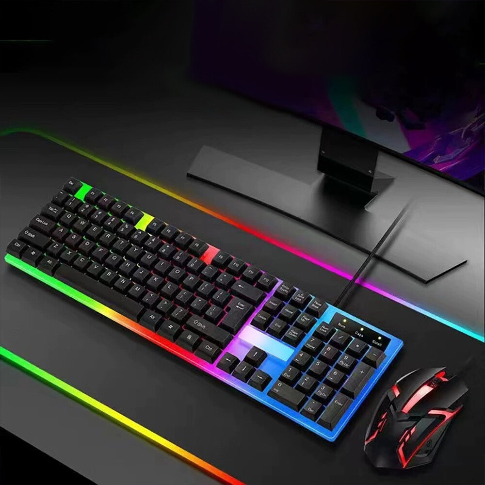 Gaming Keyboard Mouse Set USB Rainbow RGB LED Wired For PC Laptop PS5 X-box One