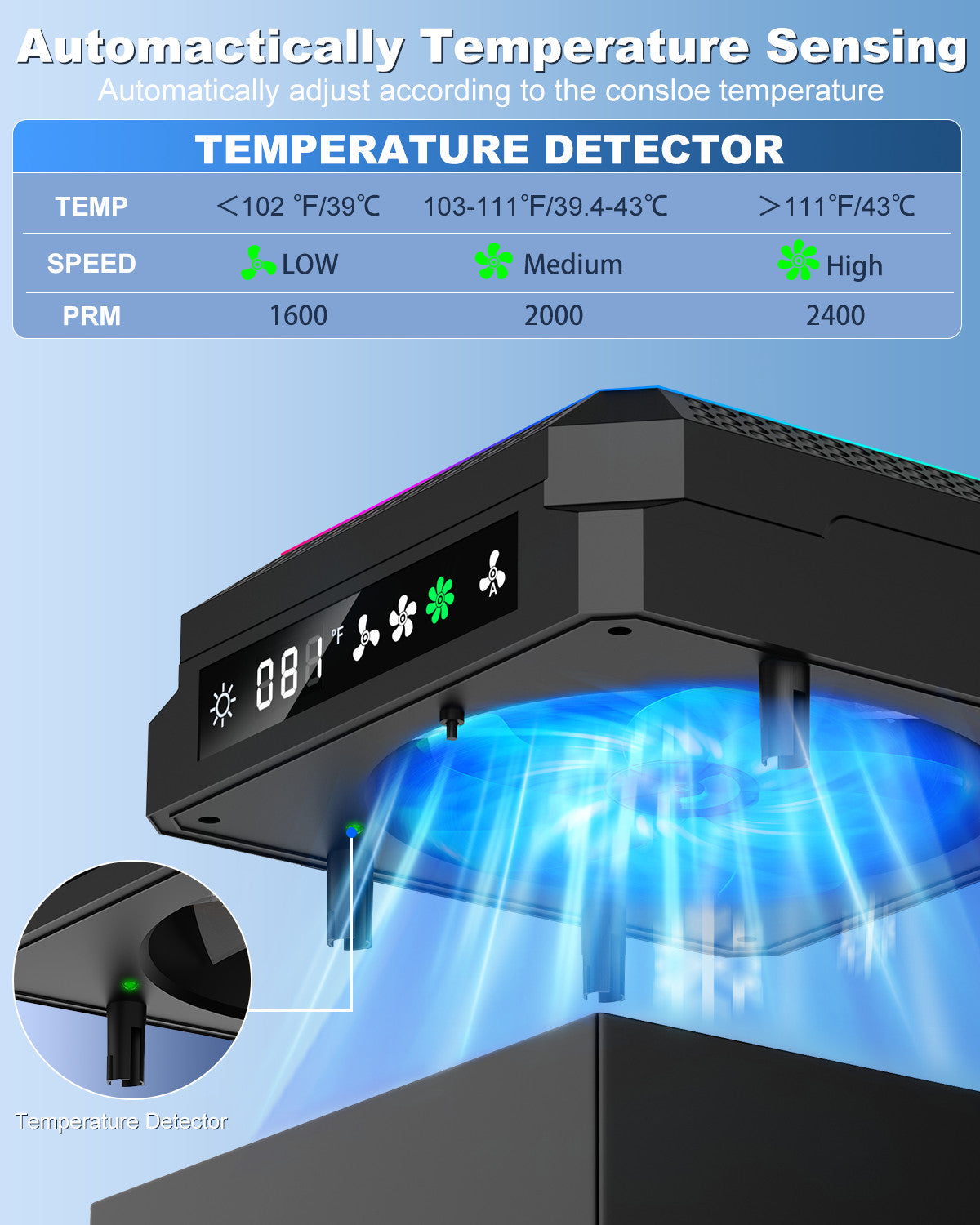 RGB Cooling Fan for Xbox Series X,Cooling Fan Dust Proof + Auto Cooling System