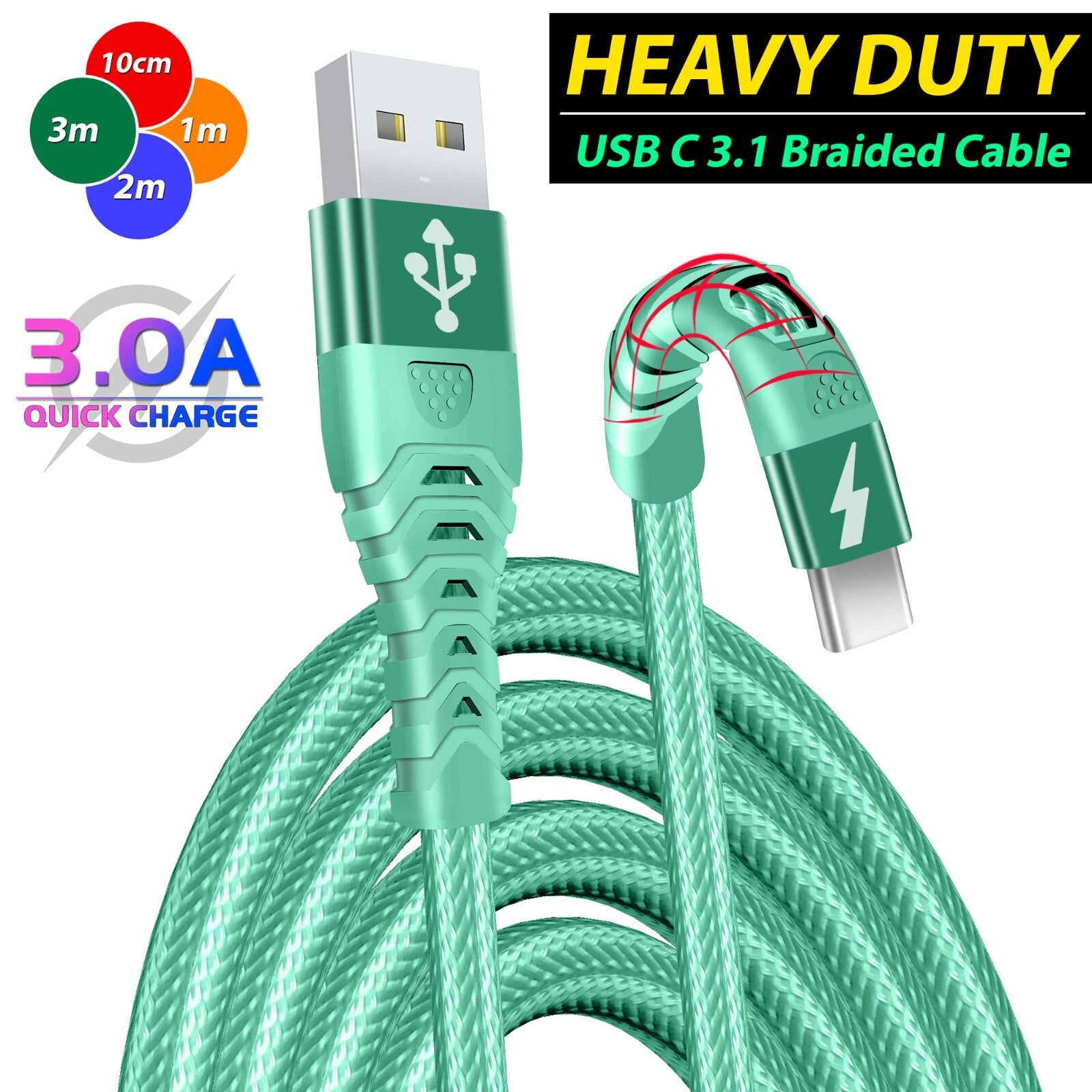 Heavy Duty USB Type C Charging Cable 2m & 3m