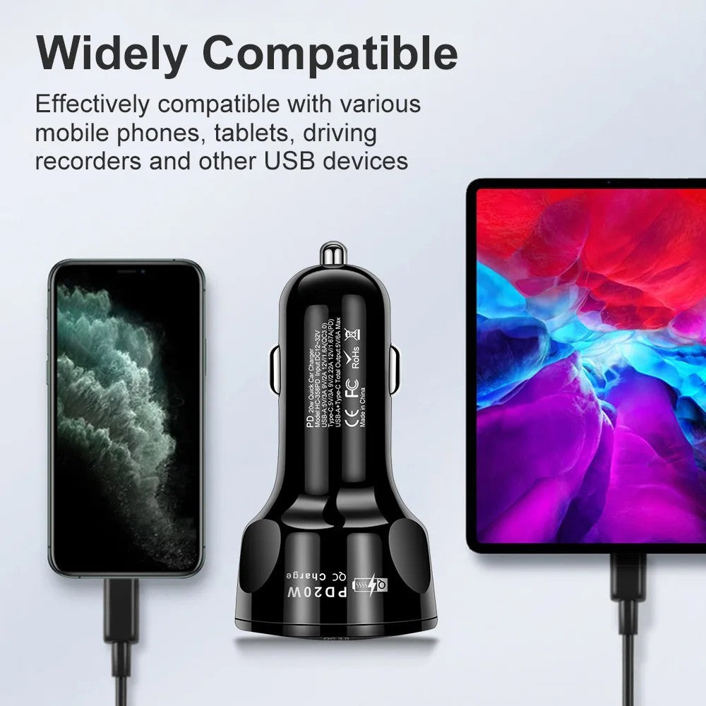 Fast PD PPS Car Charger 4-Port USB C Quick Charge 3.0 Universal Adapter