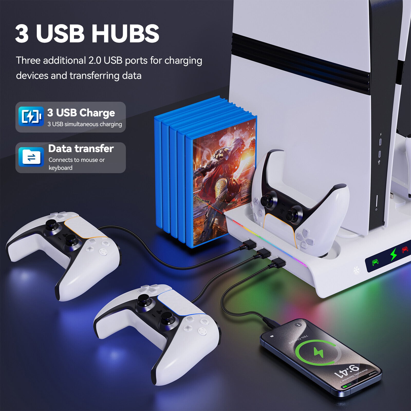 Vertical Cooling Fan Stand Dock Controller Charger Station For PS5