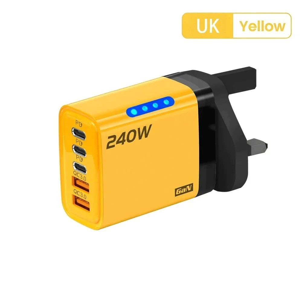 240W Quick Charger UK Plug Fast Wall Charger Power Adapter 5 Port USB PD Type C