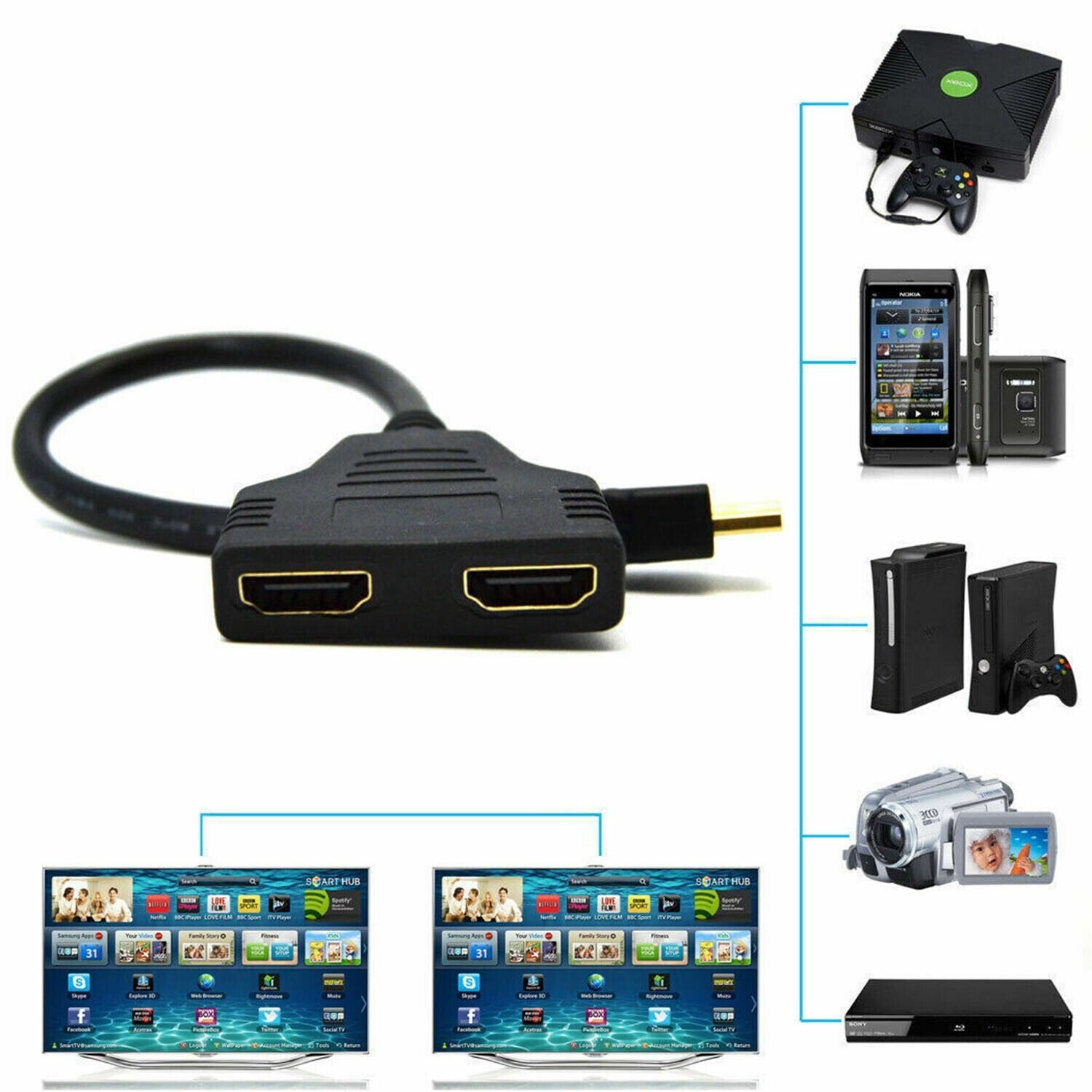HDMI Splitter Adapter Cable 1 Input 2 Output for Office monitor pc laptop 1080p