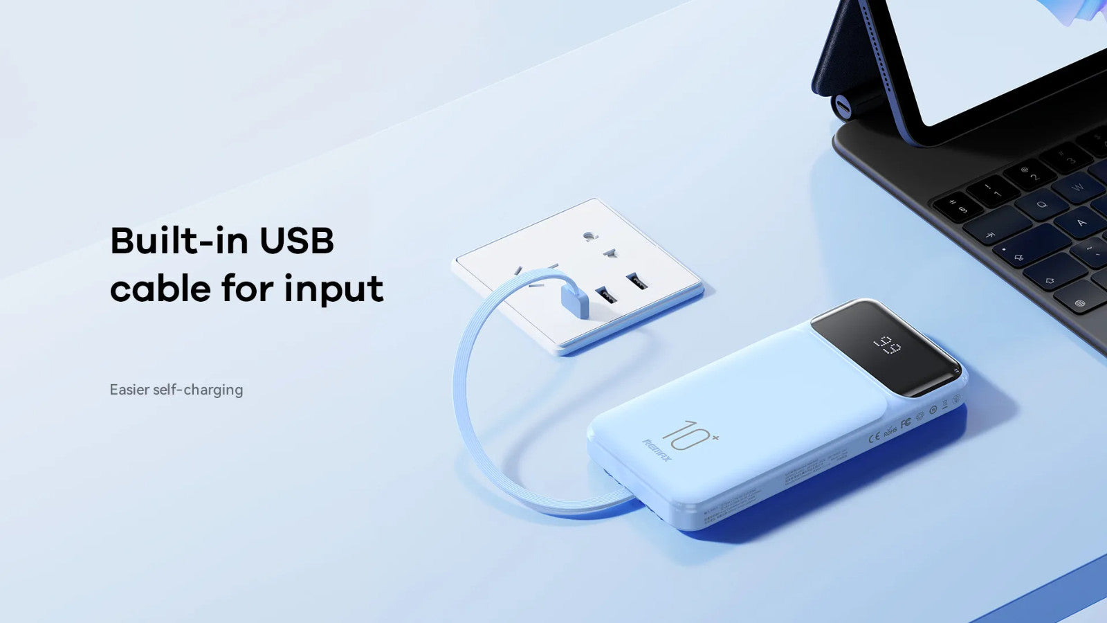 10000mAh Power Bank with Built-in Cables Fast Charging for iPhone ＆ Android