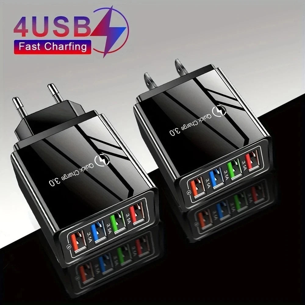 4 Multi-Port Fast Quick Charge USB Hub Mains UK Plug Adapter Wall Charger Phones