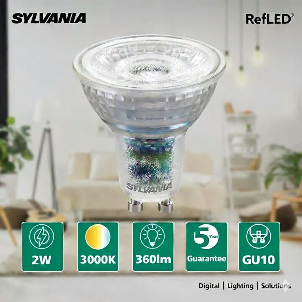 GU10 LED Bulb 2W 350 Lumens Warm White 3000K A Rated Sylvania 3 Pack