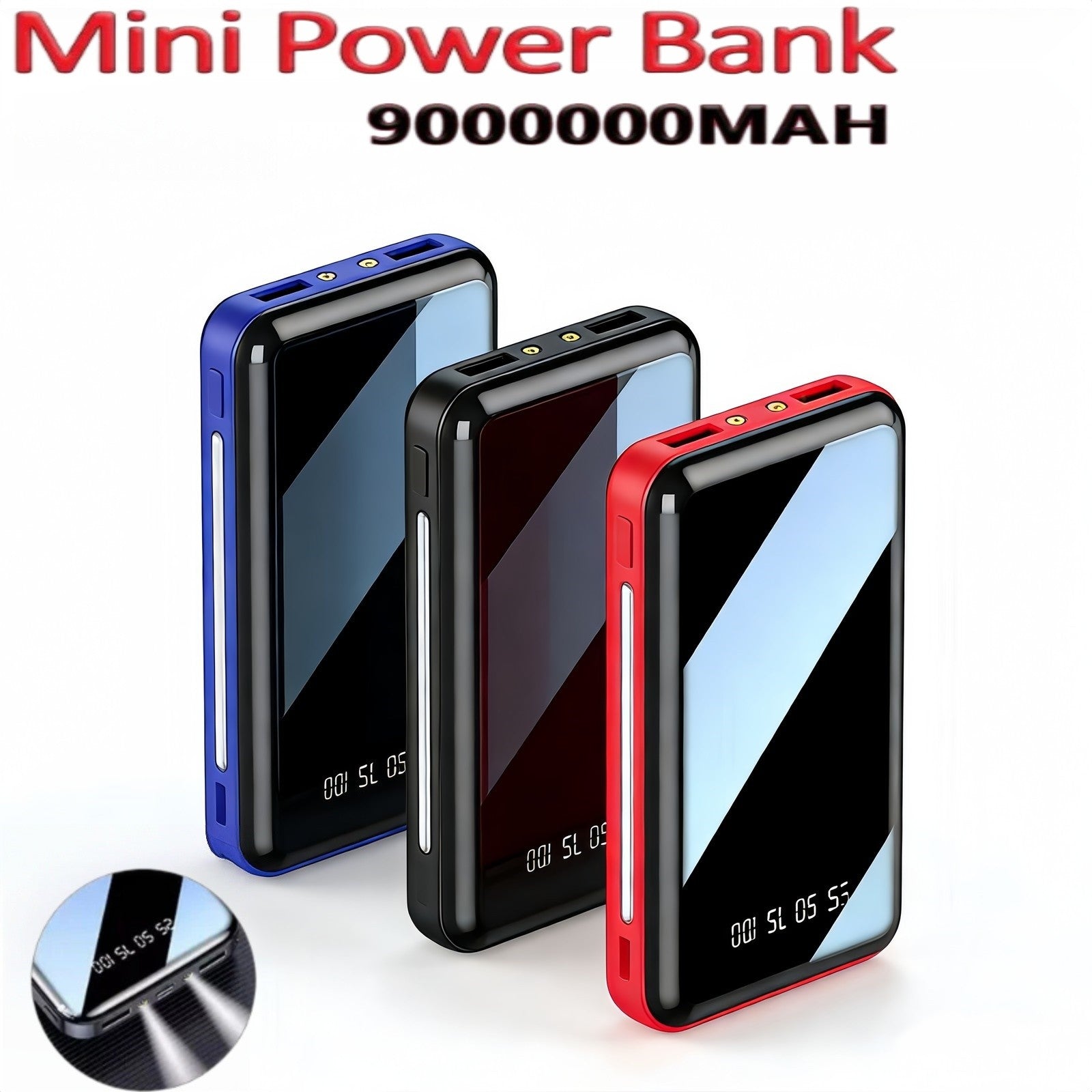 9000000mah Power Bank USB Pack Mini Backup Battery Fast Charger For Mobile Phone